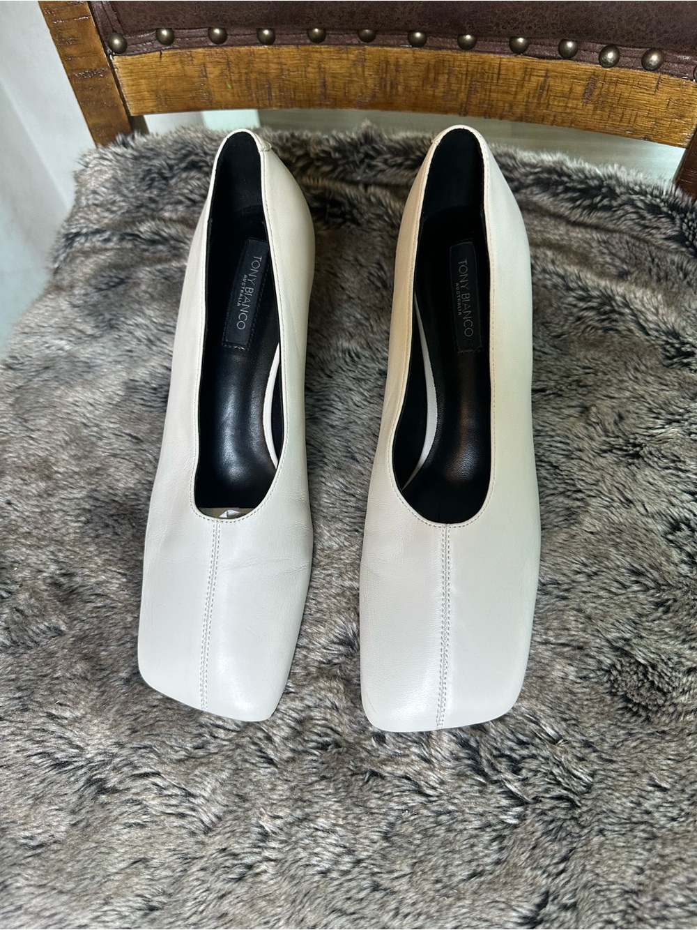 Tony Bianco White Leather Square-Toe Kitten Heel Quiet Luxury Minimalist Pumps,8